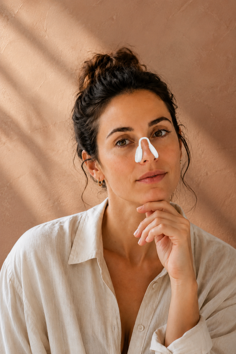 A woman with the mollitude sculpt on applied to her nose